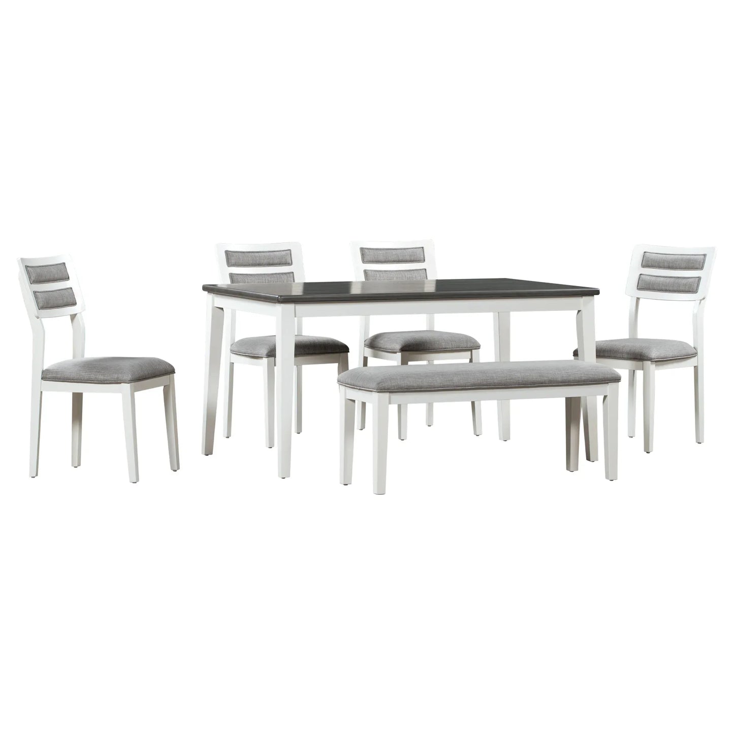 TREXM Classic and Traditional Style 6 - Piece Dining Set, Includes Dining Table 4 Upholstered Chairs & Bench (White+Gray) - Shello's Creative Boutique