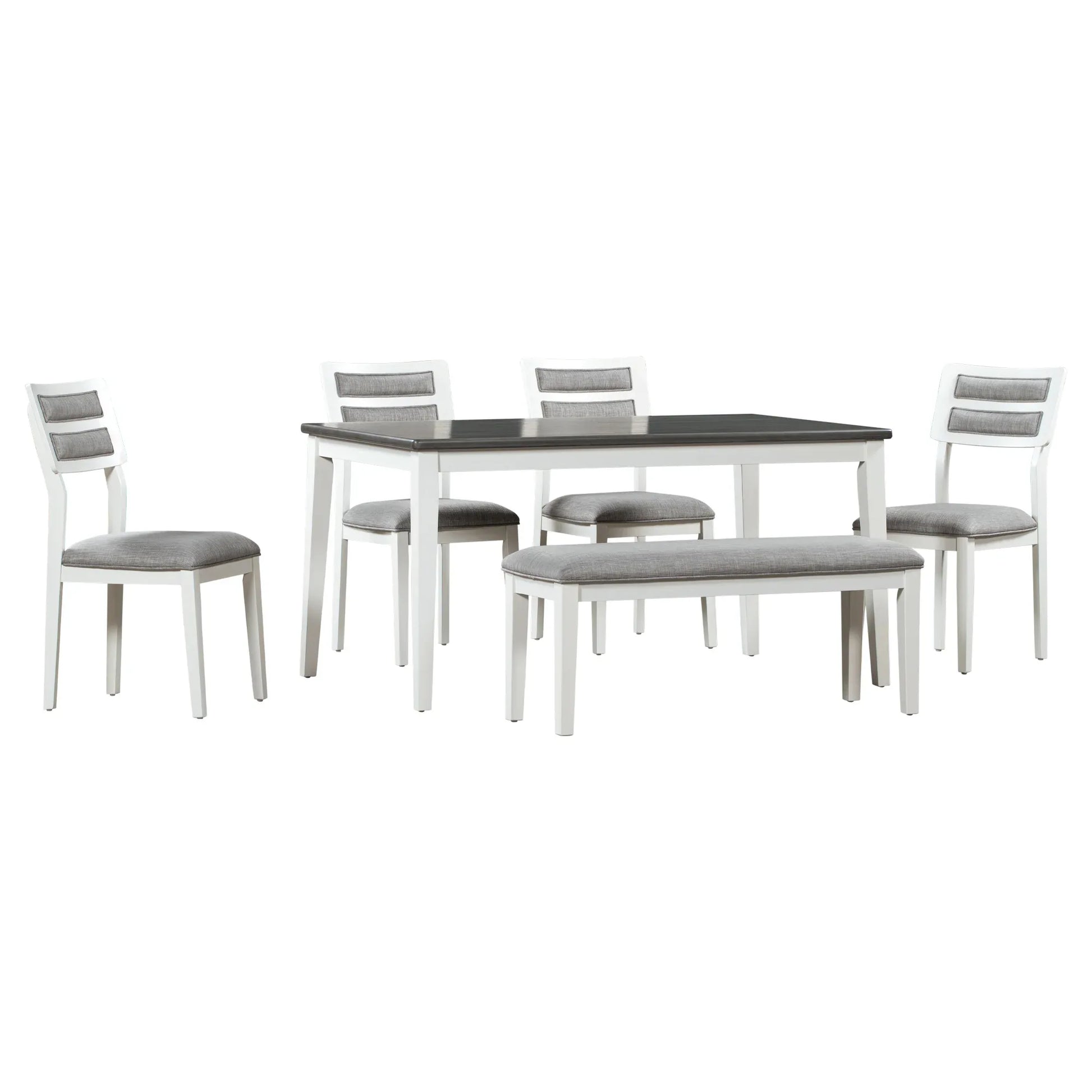 TREXM Classic and Traditional Style 6 - Piece Dining Set, Includes Dining Table 4 Upholstered Chairs & Bench (White+Gray) - Shello's Creative Boutique