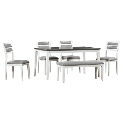 TREXM Classic and Traditional Style 6 - Piece Dining Set, Includes Dining Table 4 Upholstered Chairs & Bench (White+Gray) - Shello's Creative Boutique