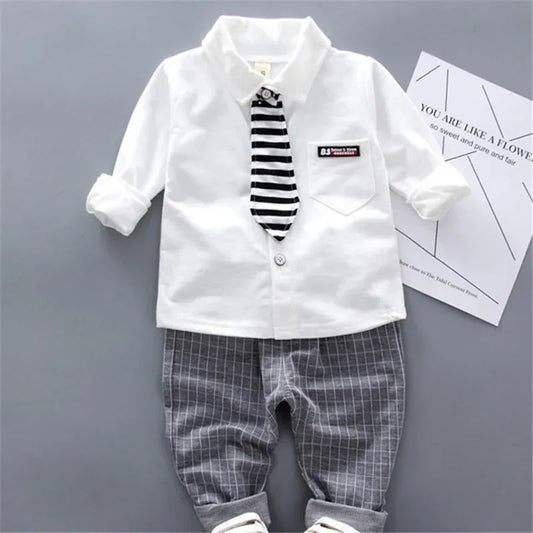 New style two-piece set of stylish spring clothing for small and medium-sized boys men's baby shirt dress children's clothing - Shello's Creative Boutique