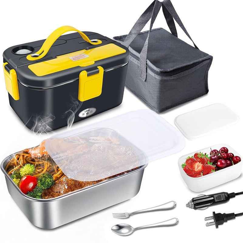 80W Portable Food Warmer Electric Lunch Box 12V 24V 110V Self Heating for Car/Truck/Home