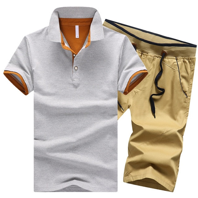 Cotton Mens Sets Summer Button Polo Shirts Sets Turn Down Mens Shorts 4XL Men Clothes 2 Piece Set Elastic Waist Shorts eprolo