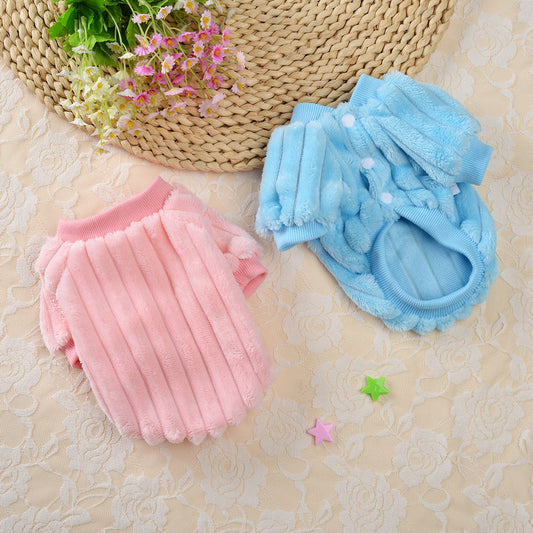 Vertical Striped Single-Sided Plush Coat Pet Clothes Dog Teddy Clothing Cat Autumn Bichon Small Dog Cat Autumn And Winter Clothing eprolo