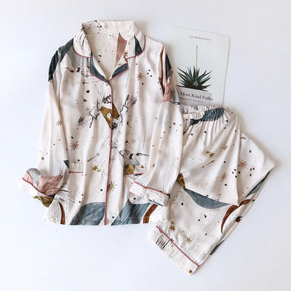Spring / Summer new 100% viscose long-sleeved trousers ladies pajamas suit simple style long pajamas women's home service - Shello's Creative Boutique