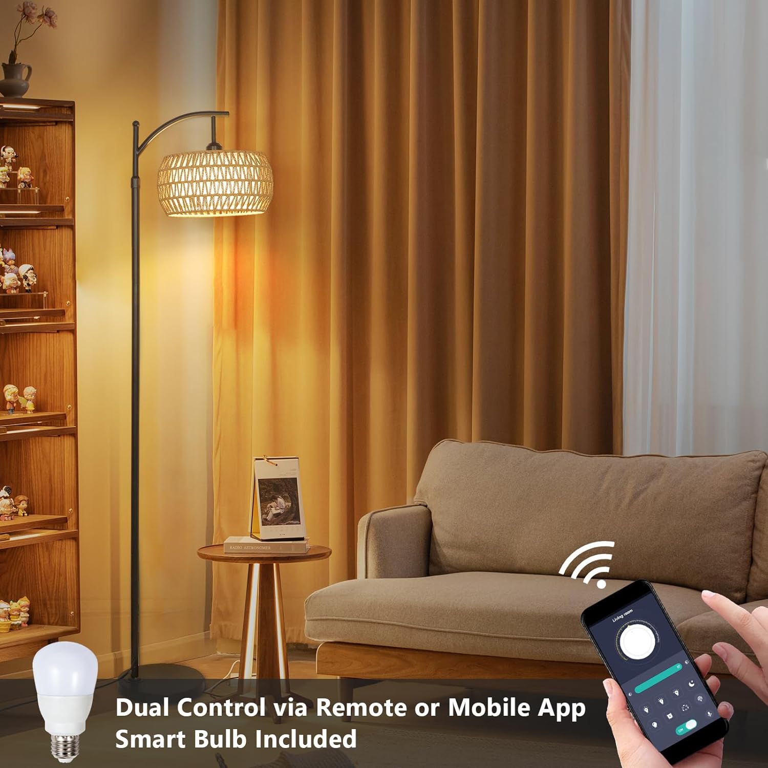 Arc Floor Lamp with Remote Control, Dimmable LED Floor Lamp with 3 Color Temperature Boho Farmhouse Tall Pole Lamp eprolo