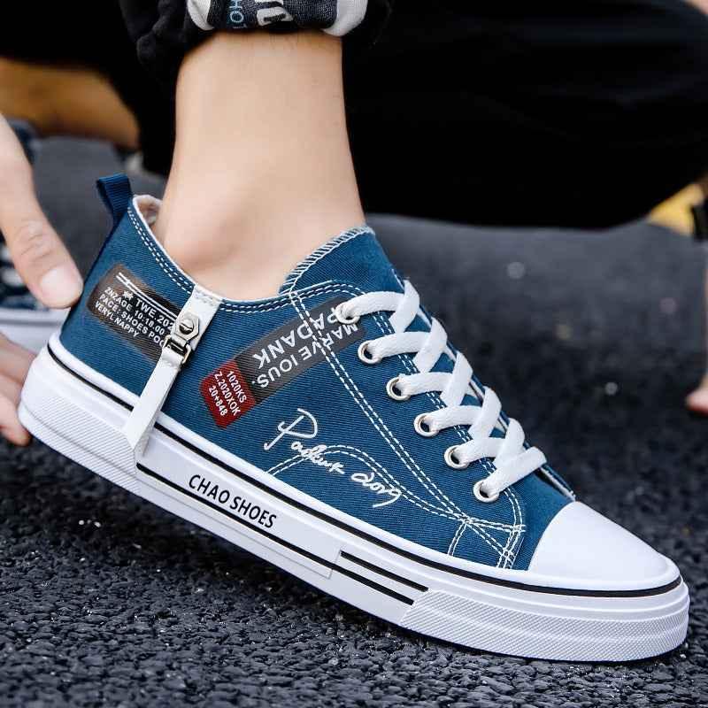 Breathable men's canvas shoes, Hong Kong style men's shoes, casual cloth shoes, trendy, lightweight, low top board shoes - Shello's Creative Boutique