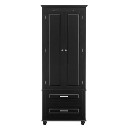 Tall Storage Cabinet with Two Drawers for Bathroom/Office, Black eprolo