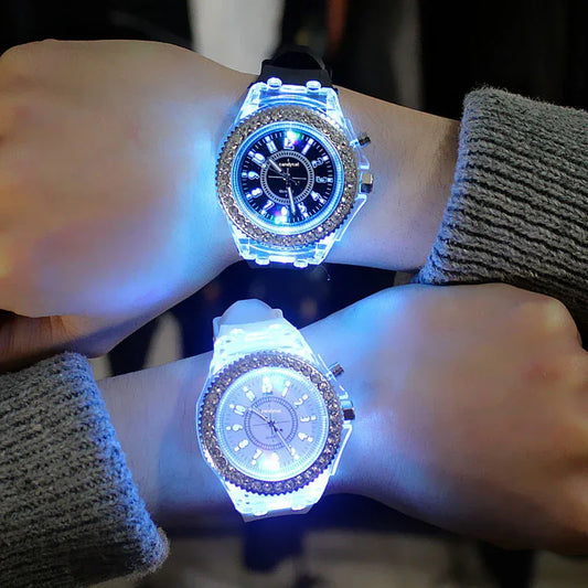 Led Flash Luminous Watch Personality trends students lovers jellies woman men's watches 7 color light WristWatch - Shello's Creative Boutique
