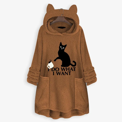 Womail Hoodie Sweatshirt Womens winter Fleece Cat Ear Long Pocket loose Casual Hooded Feminine Oversize Sweatshirt Plus Size - Shello's Creative Boutique
