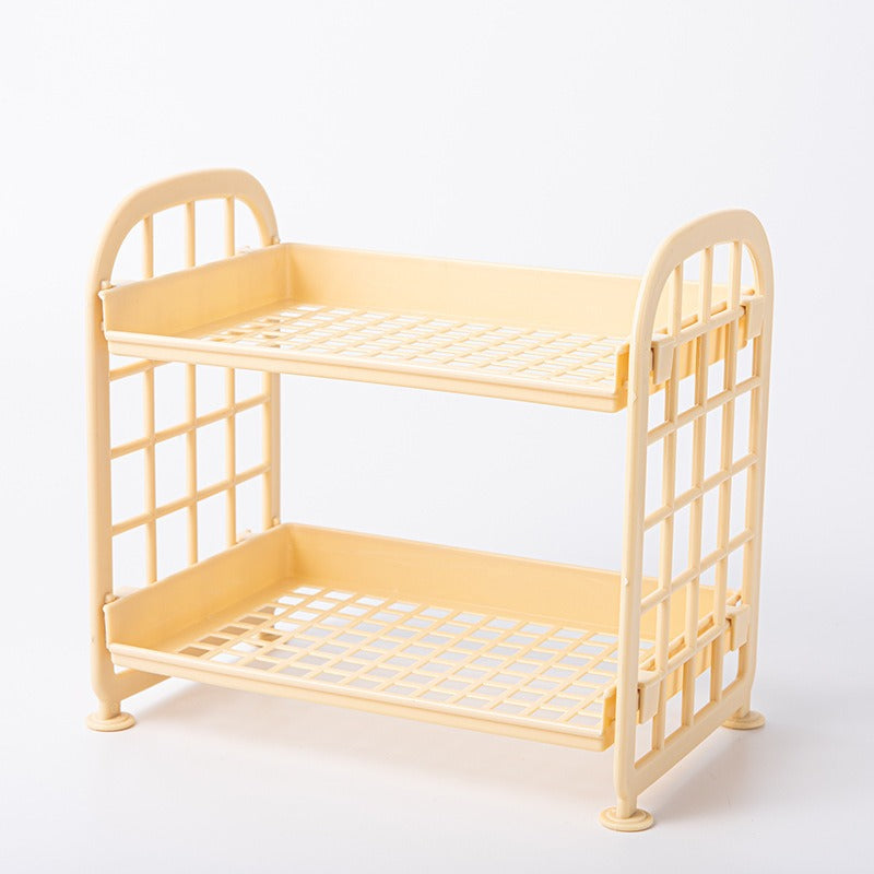 Double Storage Rack Kitchen Small Shelf Desktop Storage Rack Bathroom Sink Plastic Organizing Rack eprolo