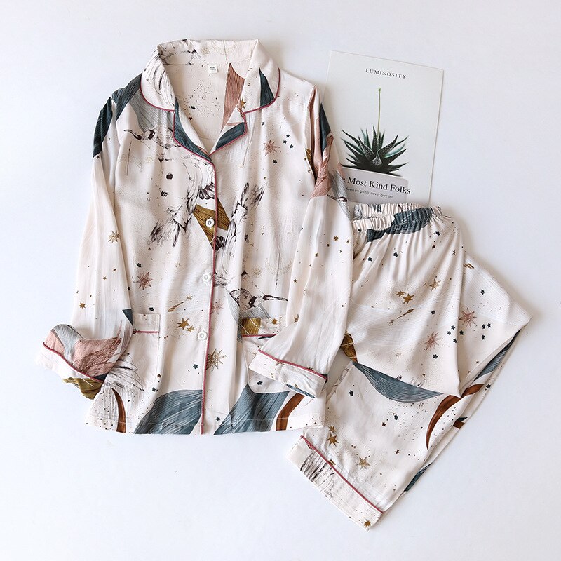 Spring / Summer new 100% viscose long-sleeved trousers ladies pajamas suit simple style long pajamas women's home service eprolo
