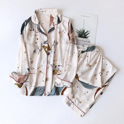 Spring / Summer new 100% viscose long-sleeved trousers ladies pajamas suit simple style long pajamas women's home service - Shello's Creative Boutique