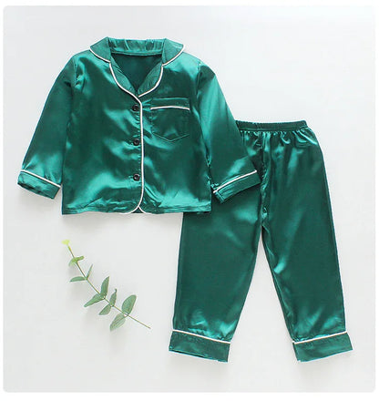 LJW Children's pajamas set Baby suit Kids Clothes Toddler Boys Girls Ice silk satin Tops Pants Set home Wear Kids pajamas - Shello's Creative Boutique