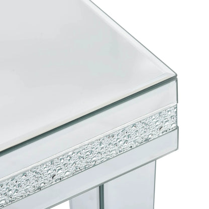 ON-TRANS glass mirror edge table, easy to assemble crystal design and adjustable height leg edge table, silver - Shello's Creative Boutique