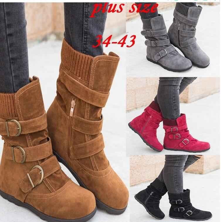 Women's Winter Calf Boots - Warm Zipper Flat Boots - Shello's Creative Boutique