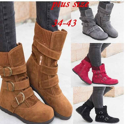 Women's Winter Calf Boots - Warm Zipper Flat Boots - Shello's Creative Boutique