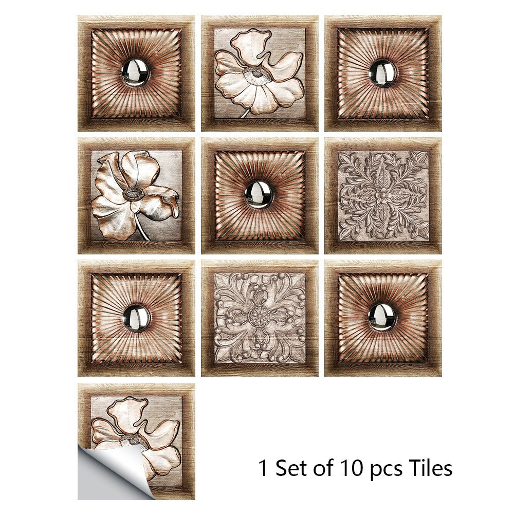 10 Piece Set Of Datura Mosaic Small Flower Imitation Ceramic Tile Sticker For Home Renovation Kitchen And Bathroom Decoration Self-Adhesive Wall Sticker