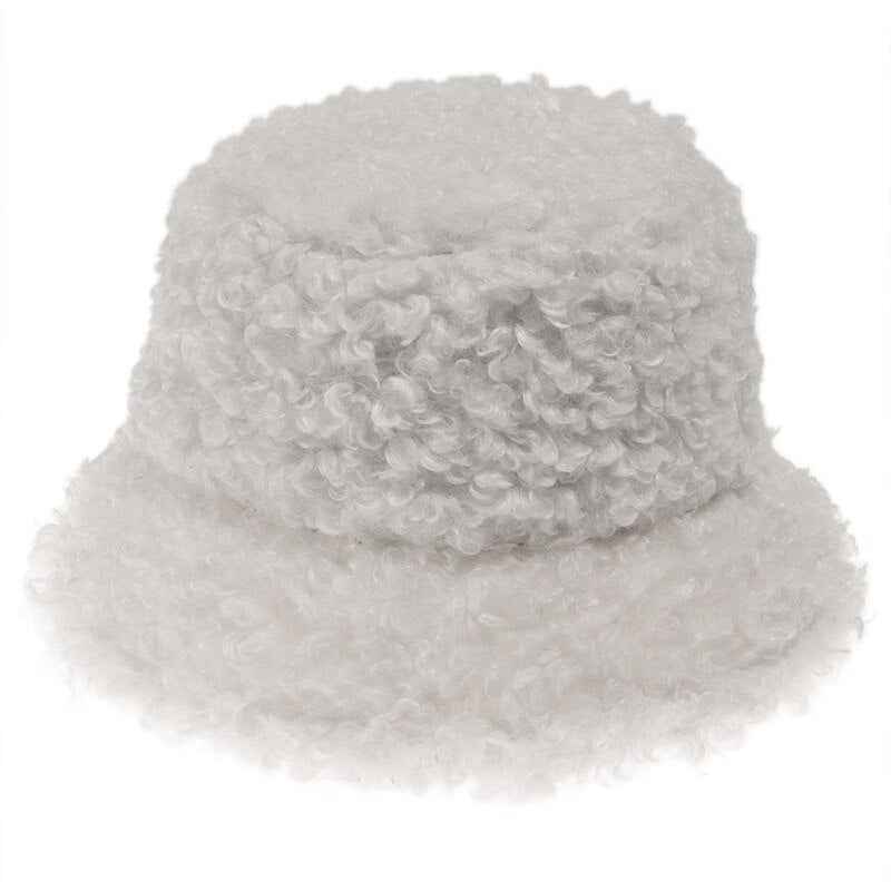 Women's Faux Fur Bucket Hat - Warm Fluffy Winter Hat for Outdoor & Casual Wear