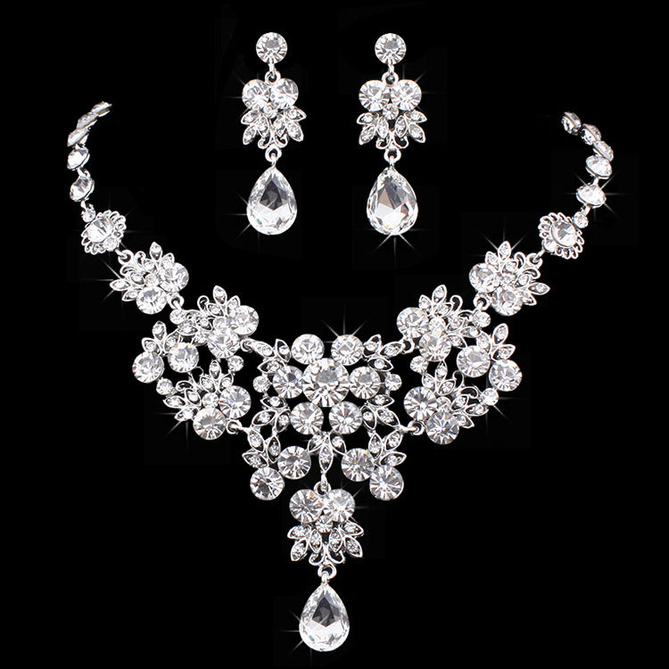 Korean Bridal Jewelry Korean Rhinestone Curvy Bridal Collarbone Necklace Wedding Accessories Two-Piece Set eprolo