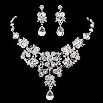 Korean Bridal Jewelry Korean Rhinestone Curvy Bridal Collarbone Necklace Wedding Accessories Two-Piece Set - Shello's Creative Boutique