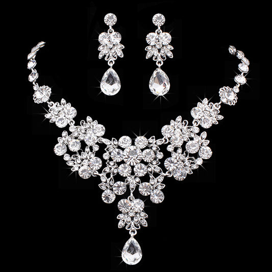 Korean Bridal Jewelry Korean Rhinestone Curvy Bridal Collarbone Necklace Wedding Accessories Two-Piece Set eprolo