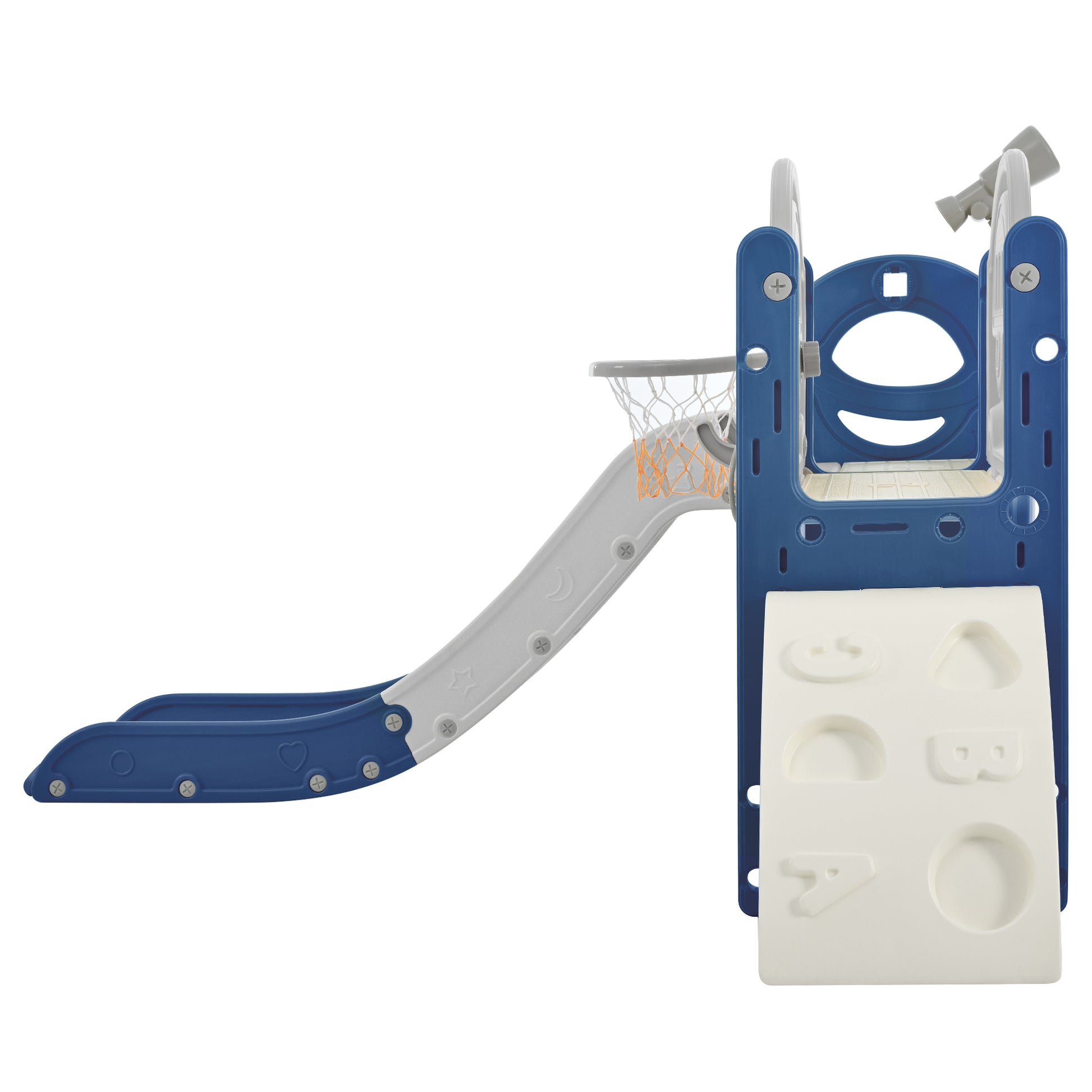 Kids Slide Playset Structure 7 in 1, Freestanding Spaceship Set with Slide, Arch Tunnel Blue+Grey + HDPE eprolo