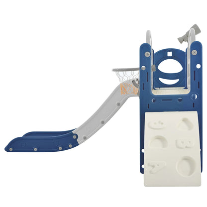 Kids Slide Playset Structure 7 in 1, Freestanding Spaceship Set with Slide, Arch Tunnel Blue+Grey + HDPE - Shello's Creative Boutique