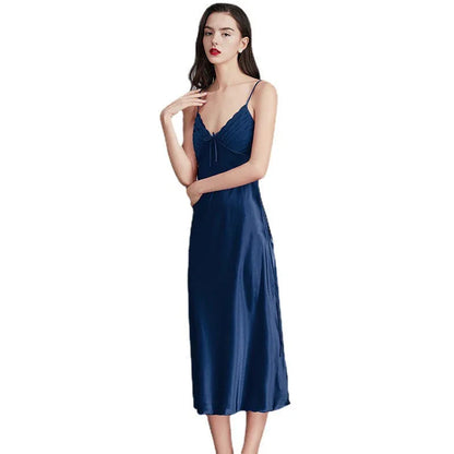 Ice Silk Long Nightdress - Spaghetti Strap Summer Sleepwear - Shello's Creative Boutique