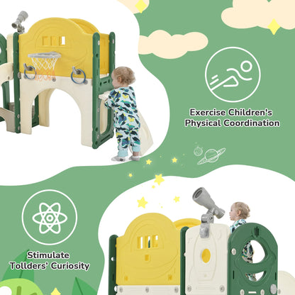 Kids Slide Playset Structure 7 in 1, Freestanding Spaceship Set with Slide, Arch Tunnel Yellow + HDPE - Shello's Creative Boutique
