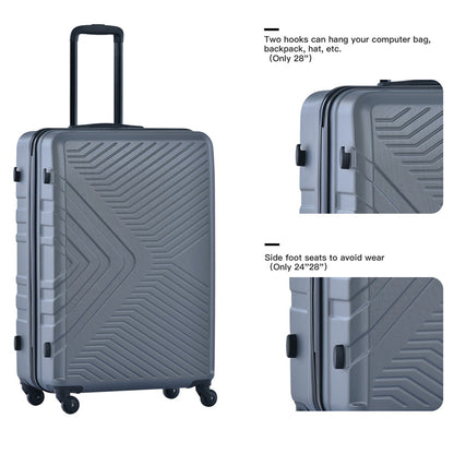 3 Piece Luggage Sets ABS Lightweight Suitcase with Two Hooks, Spinner Wheels, TSA Lock, (20/24/28) Gray eprolo
