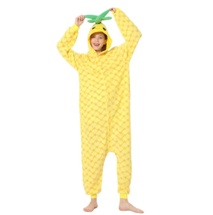 Pineapple cartoon one piece pajamas autumn and winter fleece thickened warm home clothing cute men and women Halloween - Shello's Creative Boutique