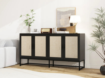 Rattan 4-Door Sideboard , Sideboard Buffet Storage Cabinet,Accent Storage Cabinet , Large Cabinet With 4 Rattan Decorated Doors - Shello's Creative Boutique