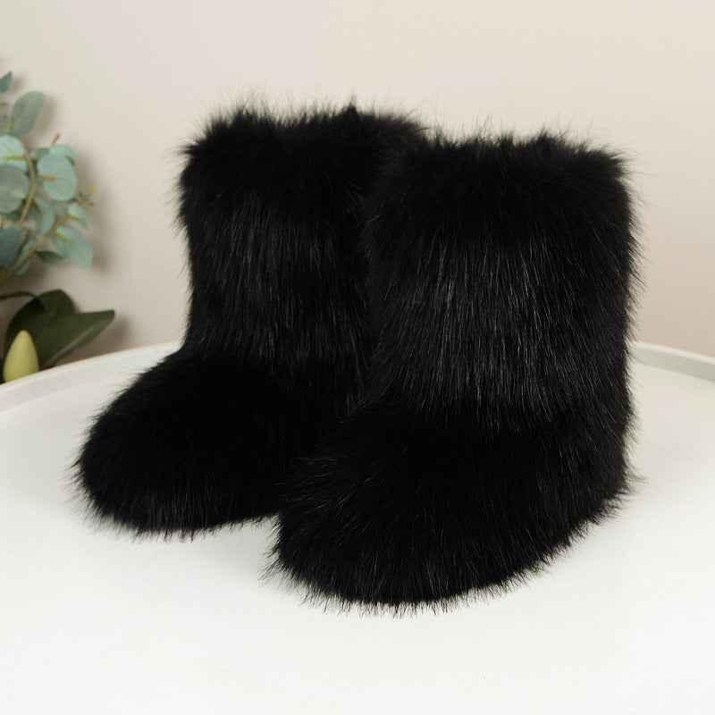 Women's Fuzzy Winter Boots - Fluffy Fur Snow Boots with Bowtie Detail - Shello's Creative Boutique
