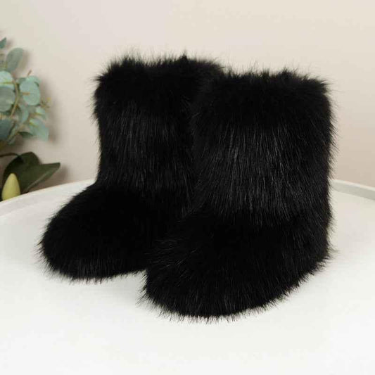 Women's Fuzzy Winter Boots - Fluffy Fur Snow Boots with Bowtie Detail - Shello's Creative Boutique