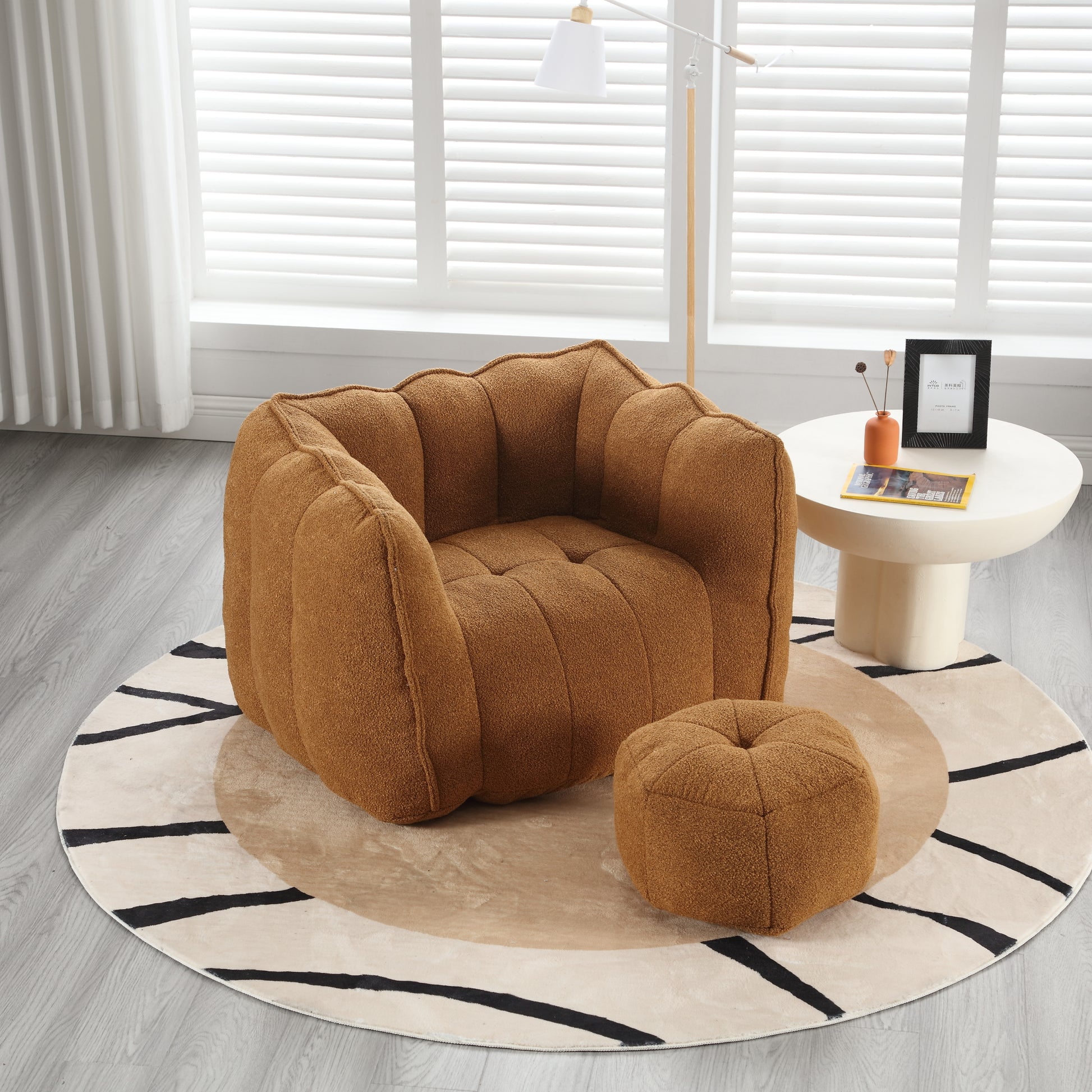 Soft Bean Bag Chair with High Resilient Foam(Chips)for living room and bedroom Comfortable Square Lazy Sofa with Footstool eprolo