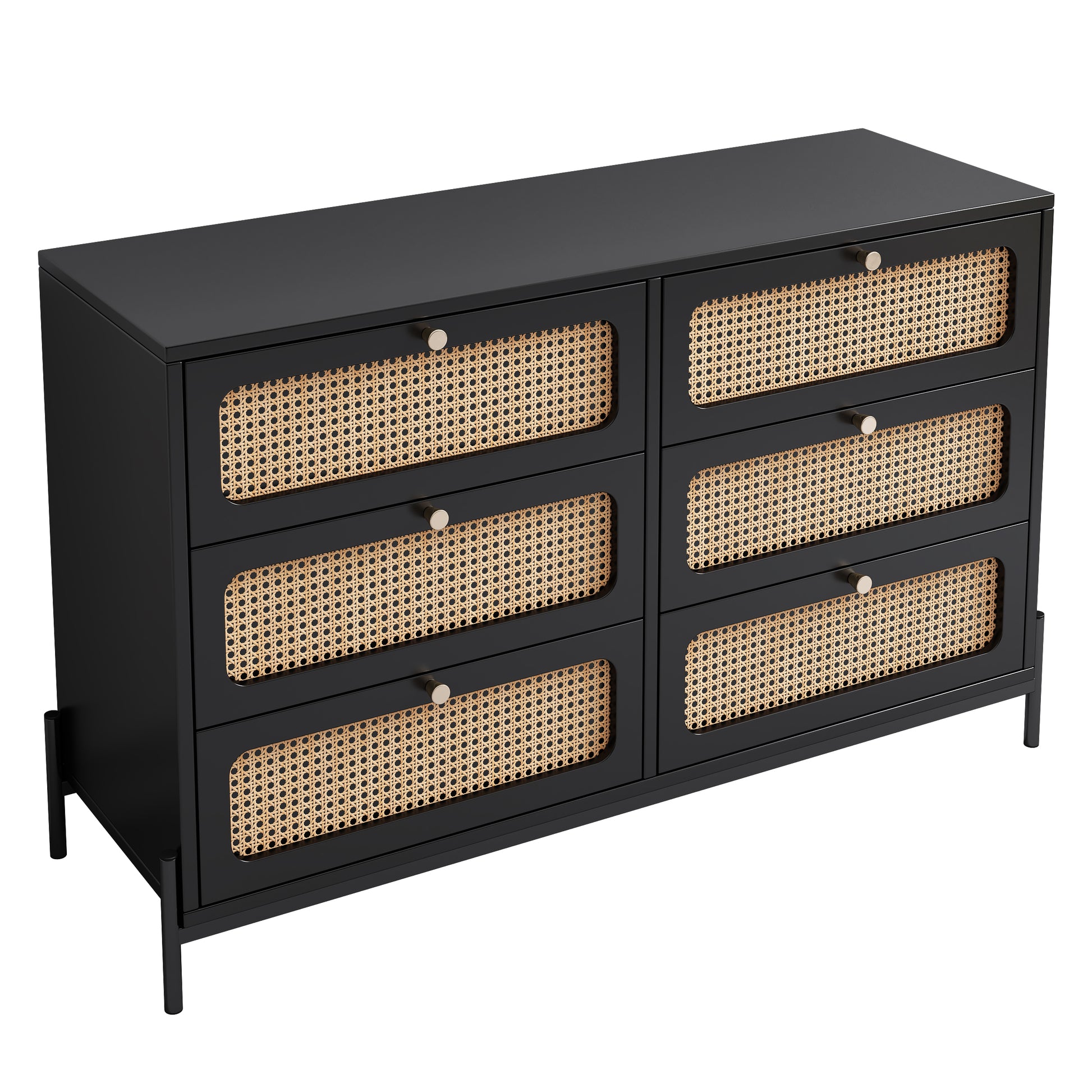 Modern hemp vine wood closet with 6 drawers, dressing table, wooden storage cabinet side panel, black eprolo