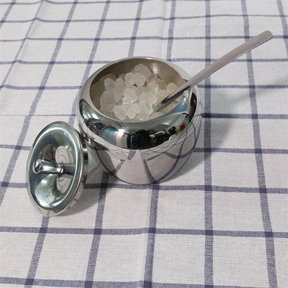 Realand 18/8 Stainless Steel Apple Sugar Bowl Seasoning Jar Condiment Pot Spice Container Canister Cruet with Lid and Spoon eprolo