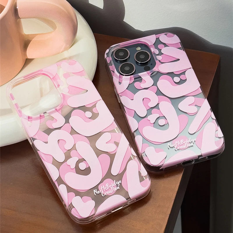 Original Graffiti Ornaments Phone Case Cute Pink TransparentSoft Silicone Phone Case For iPhone 15 14 13 12  Pro Max Cover eprolo