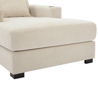 39.7" Oversized Chaise Lounger Modern Style Sofa Couch ,with Pillows, Charge Station & Cup Holders, Chenille Fabric, Cream - Shello's Creative Boutique
