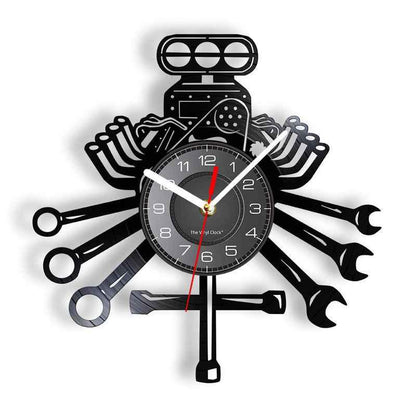 Vintage Phonograph Record Wall Clock - Personalized Car Maintenance Theme Decor - Shello's Creative Boutique