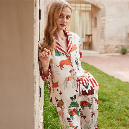 Women's Silk-Style Pajama Set - Autumn Long Sleeve Loungewear - Shello's Creative Boutique