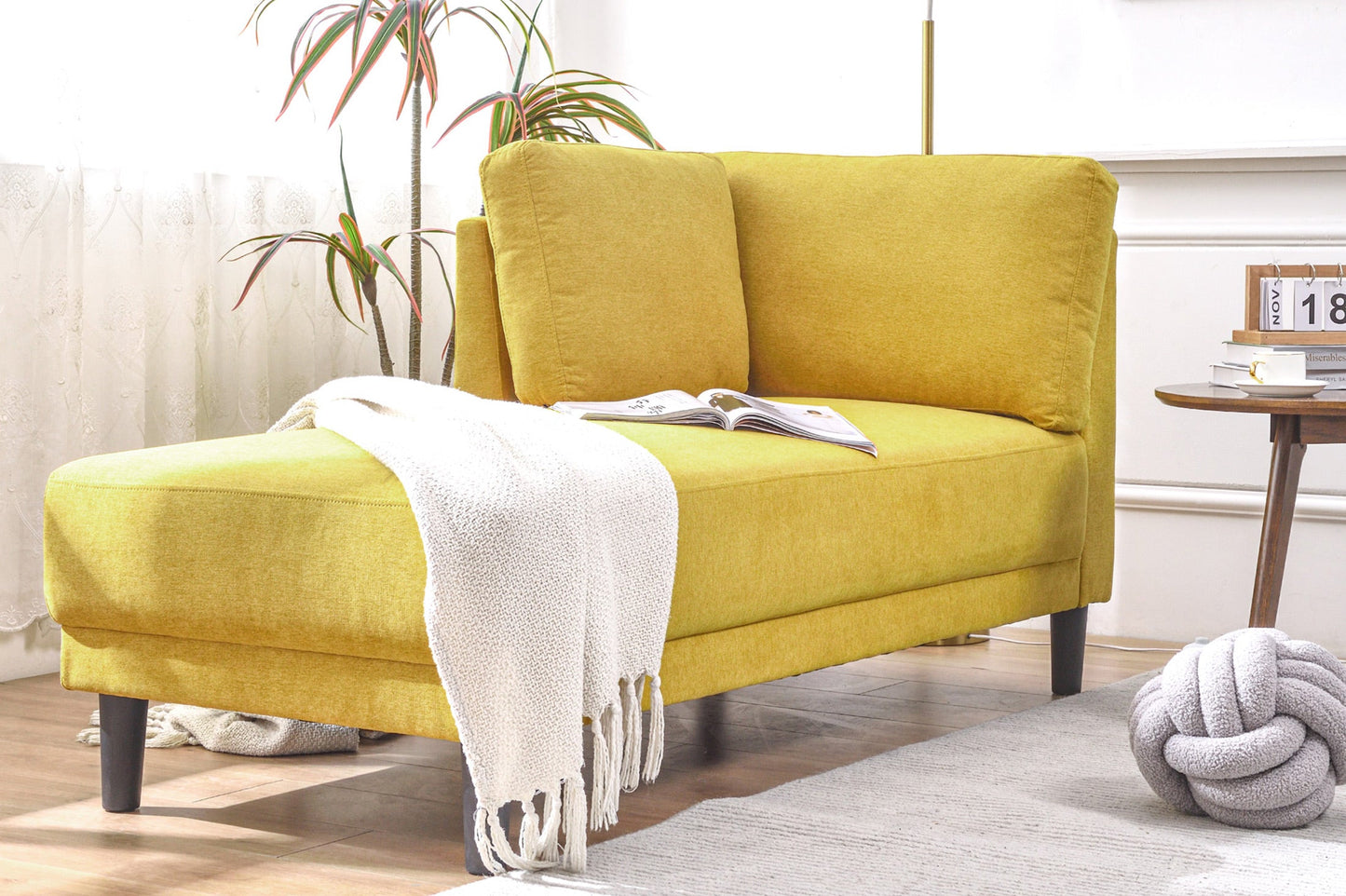 65" Mid-Century Modern Fabric Corner Lounge Chair Upholstered Indoor Chaise Lounge for Bedroom eprolo