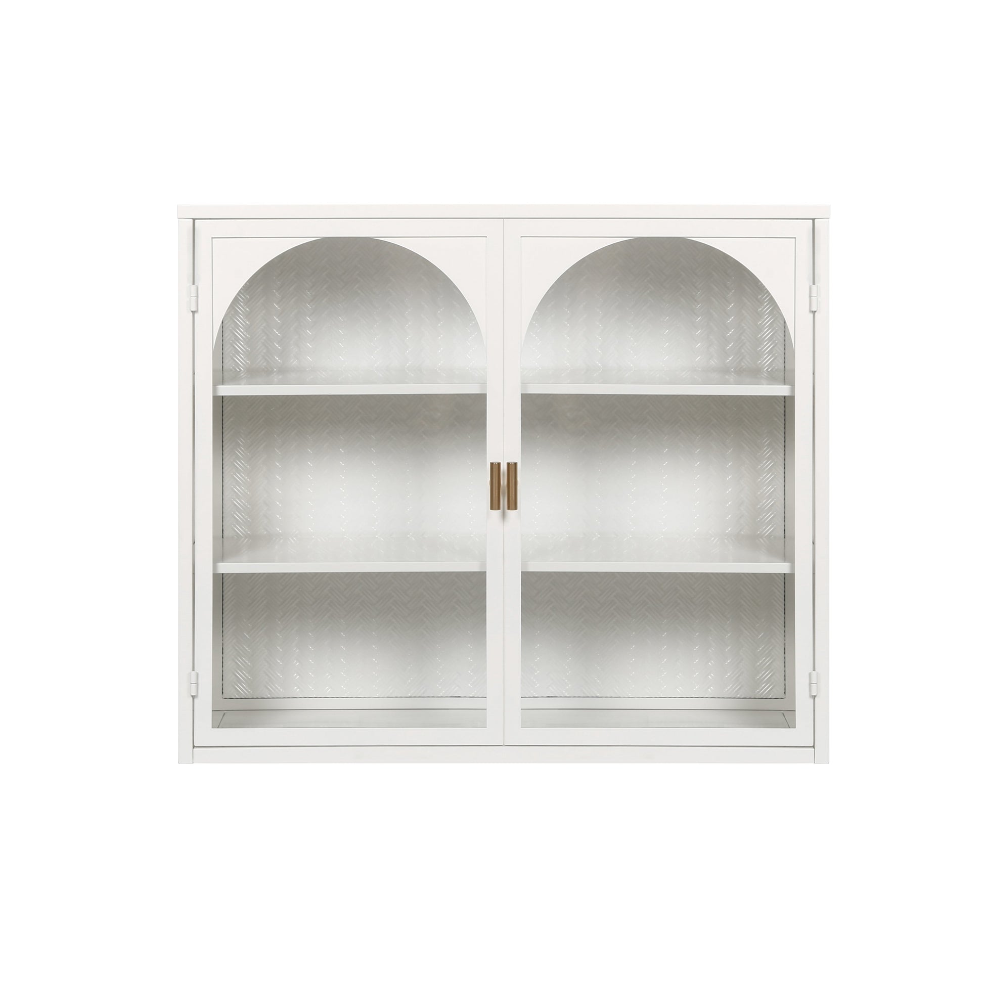 27.56"Glass Doors Modern Two-door Wall Cabinet with Featuring Three-tier Storage White eprolo