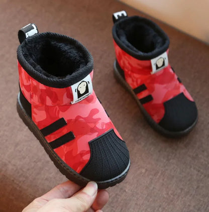 Kids Winter Snow Boots – Plush-Lined Martin Boots for Boys & Girls (Black & Red) - Shello's Creative Boutique