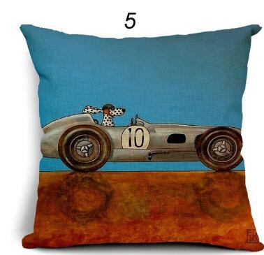 Pillow Lovely Cartoon Dog Driving Car Vintage Almofadas 45X45CM Linen Pillow Decorative Linen Cushion Cover Shello Creative Boutique