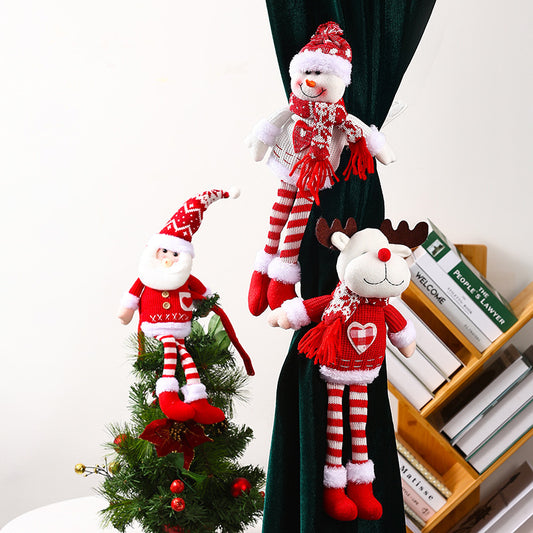 Christmas Decoration Knitted Fabric Long Leg Santa Claus Curtain Buckle Pendant