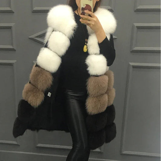 Winter Coat Women Thick Warm Luxury Patchwork Color Faux Fur Vest Coats Soft Fluffy Fur Jacket Female Vintage Outerwear - Shello's Creative Boutique