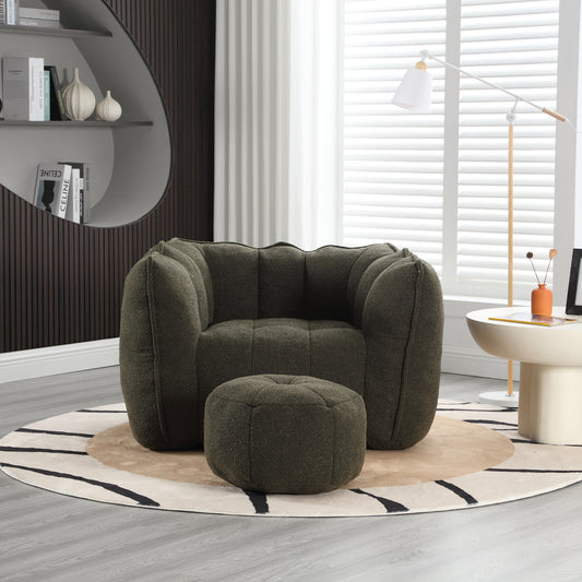 Soft Bean Bag Chair with High Resilient Foam(Chips)for living room and bedroom,Comfortable Square Lazy Sofa with Footstool eprolo