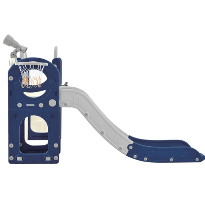 Kids Slide Playset Structure 7 in 1, Freestanding Spaceship Set with Slide, Arch Tunnel Blue+Grey + HDPE - Shello's Creative Boutique