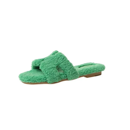 Wearing 7 colours lamb fur slippers for external wear women's H-shaped suede one line drag